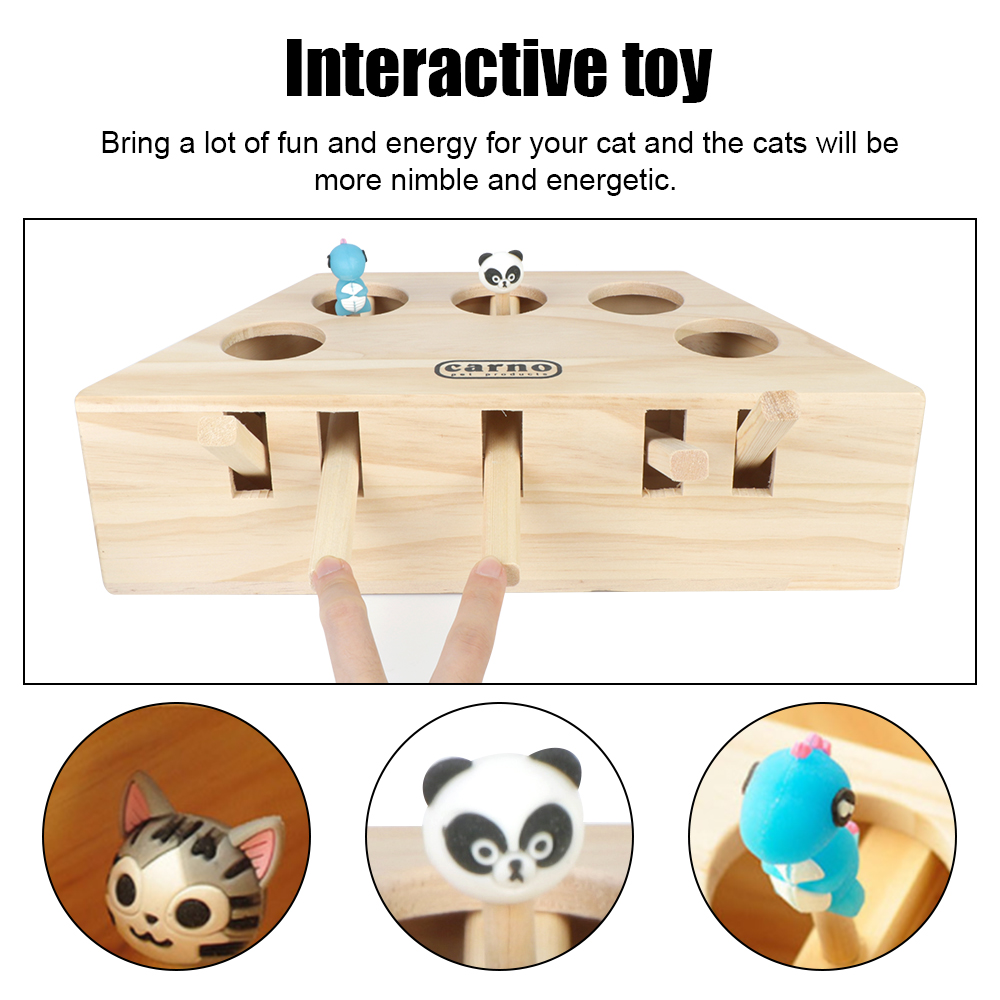 Pet Hit Hamster Interactive Puzzle Toys Catch Bite Cat Catching Mouse With 3/5-holed Mouse Holes Wooden Cat Hunt Toy.