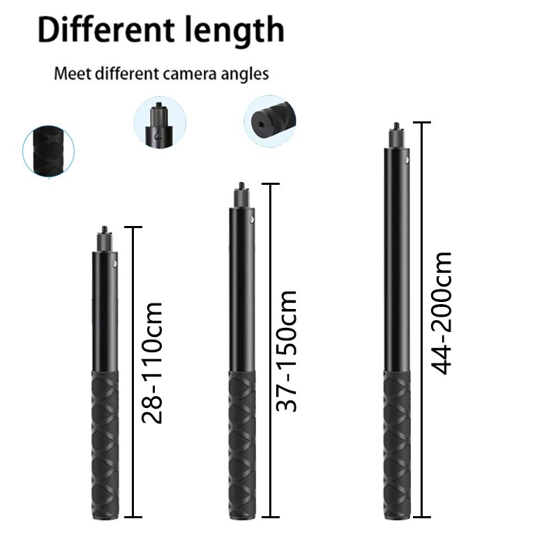 HONGDAK 2m Metal Invisible Extended Edition Selfie Stick Scalable Monopod for Insta360 X2 X3 Accessories For GoPro Stick Tripod. 