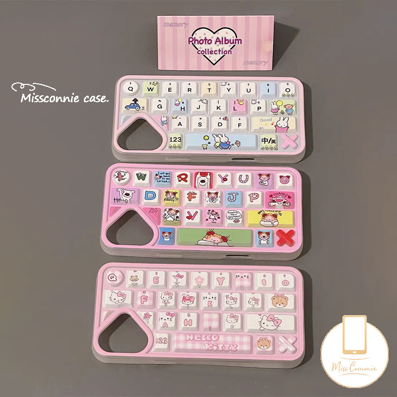 Fashion Lovely Color Bear Bunny Hello Kitty Keyboard Case Compatible for IPhone 16 13 11 15 14 12 Pro Max 13 15 16 12 14 Pro Luxury Stress Relief Entertainment 3D Keyboard Case