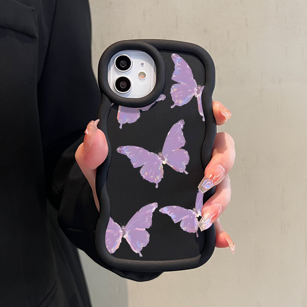 TA for Infinix Hot 40 Pro Tecno Spark 20 Pro Back Cover Macaron Wave Soft Silicone Mobile Phone Cover Purple Butterfly Pattern Case. 