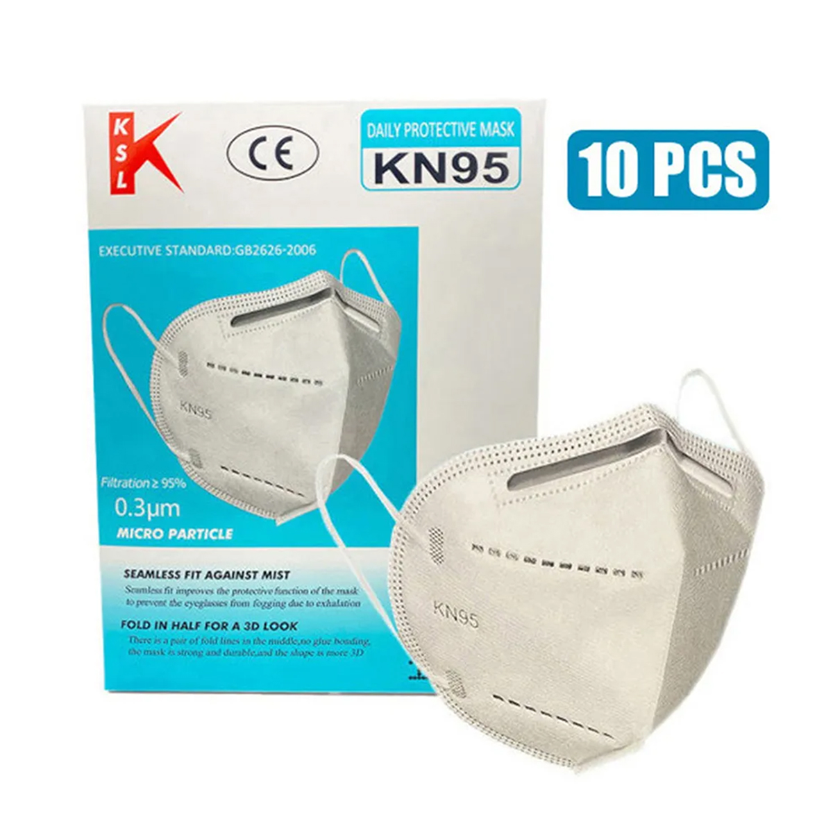 10 PCS 5-Layer KSL Brand Folding KN95 / KN-95 Protective Mask With Steel Nose Clip