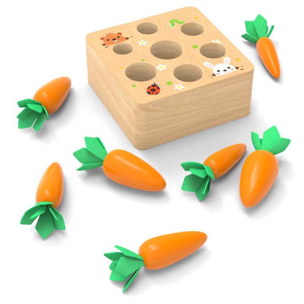 Greenhome Early Education Wooden Block Pulling Carrot Game Kids Children Interactive Toy. 