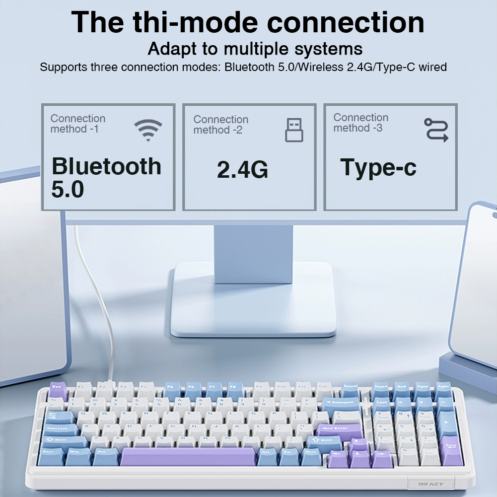 AULA F99 Machanical Keyboard Bluetooth 5.0/2.4G Wireless/Wired Gasket-mounted Gaming Keyboard 99 Keys Customizable Keyboards. 