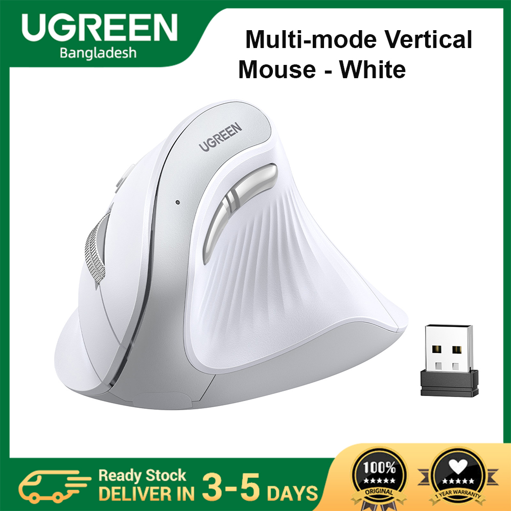 Ugreen MU008 Multi-mode Vertical Mouse - Black/White - UGREEN Vertical Ergonomic Mouse -  Wireless Dual Connectivity with Bluetooth and 2.4G - 4 Levels Adjustable DPI - Wide Compatibility and Flexibility. 