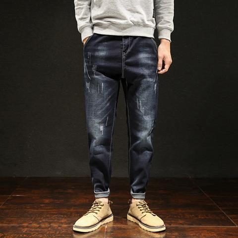 Fat Man plus-Sized plus Size Jeans Men's Fashionable Elastic Fat Man Fatty Spring and Summer Extra Large Skinny Pants300Jin7xl6. 