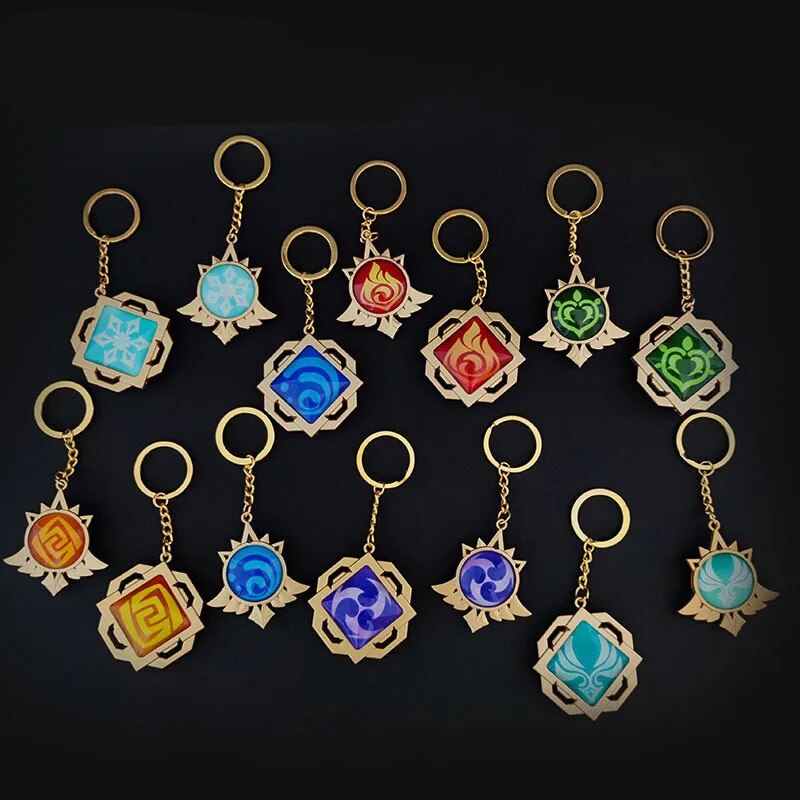 Game Genshin Impact Vision Lnazuma Ganyu Keqing Geo Wenti Xiao Zhongli Keychains Luminous 7 Element Equipment Vision Toy KeyRing. 