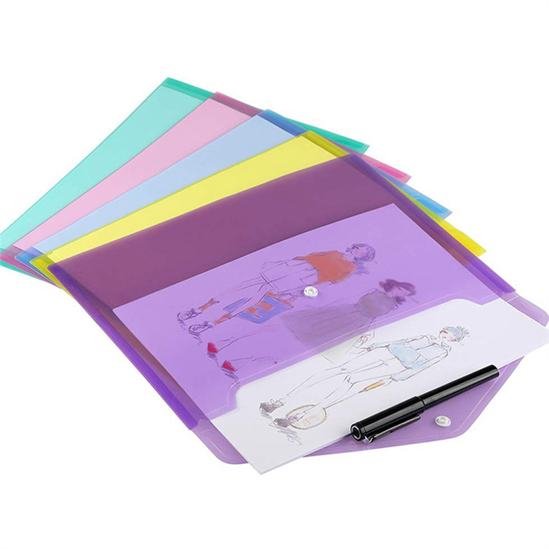 12Pcs Multi File Envelope PVC Snap Button File Bag 6 Colors A4 with Business Card Holder File Bag. 