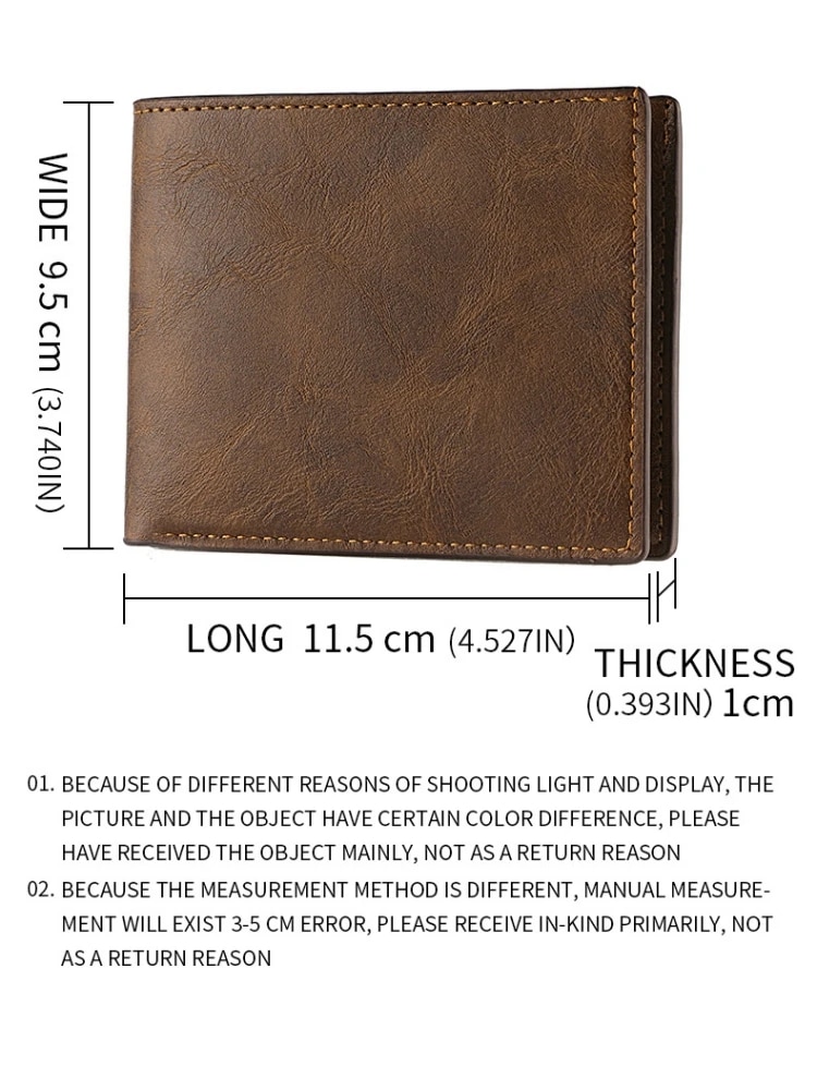 Retro Men's Ridge Wallet Multiple Pockets Classic Business PU Leather Zipper Credit Card Wallet Two -fold Horizontal Money Clip. 