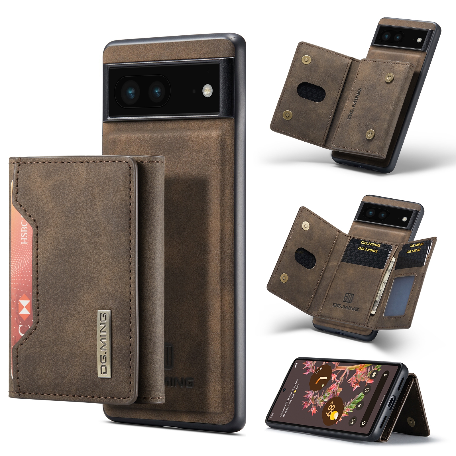 For Google Pixel 7 5G DG.MING M2 Series 3-Fold Multi Card Bag Phone Case