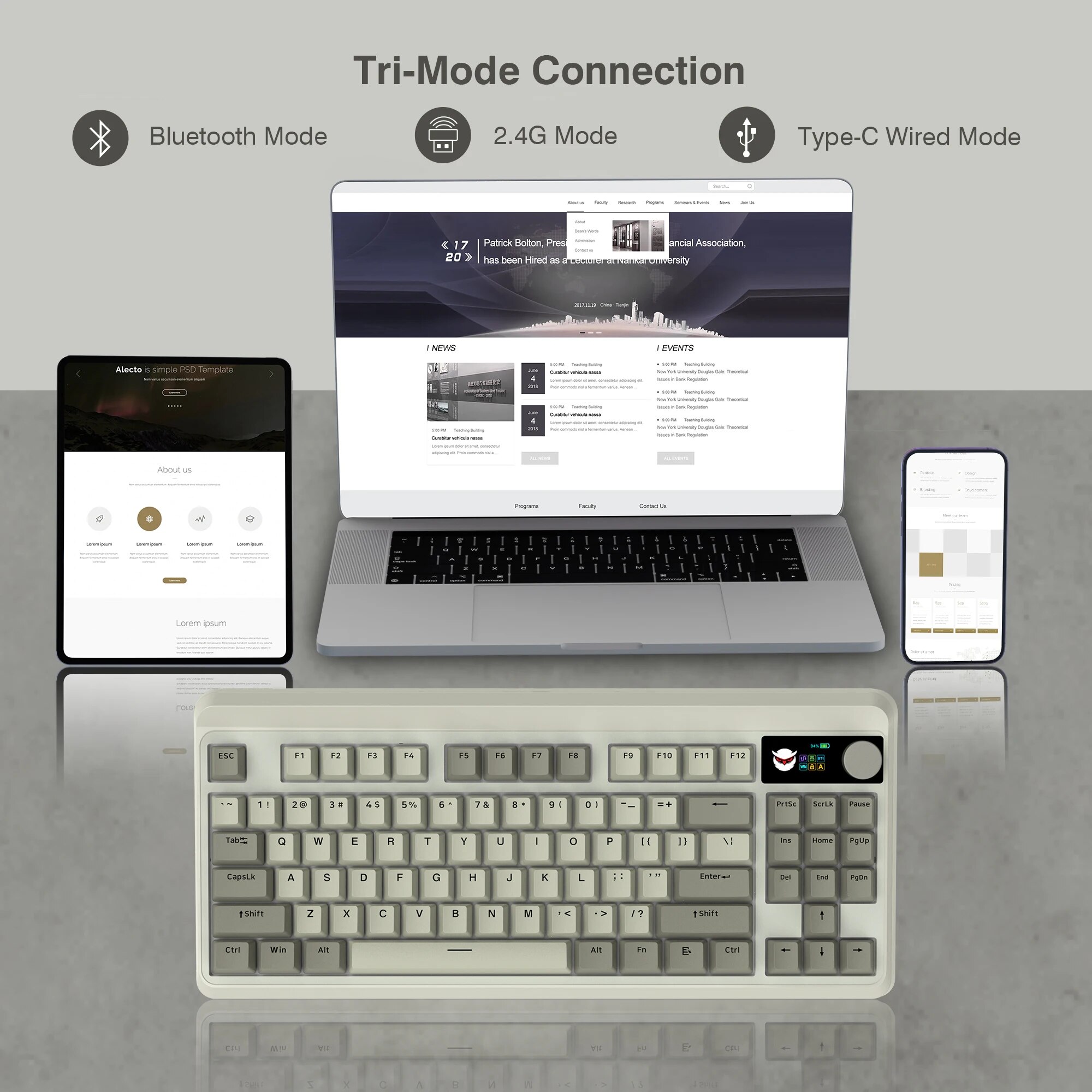 M87 PRO Retro Grey OLED Display Knob 75% TKL Tri-Mode Wireless Mechanical Keyboard Hot Swap Gamer Keyboard RGB Backlit for Win. 