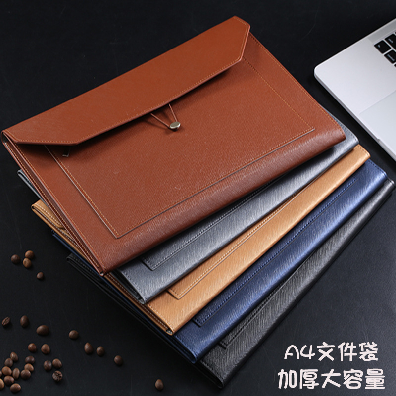 Large-capacity imitation leather file bag, business office A4 storage file bag, multi-functional leather folder bag