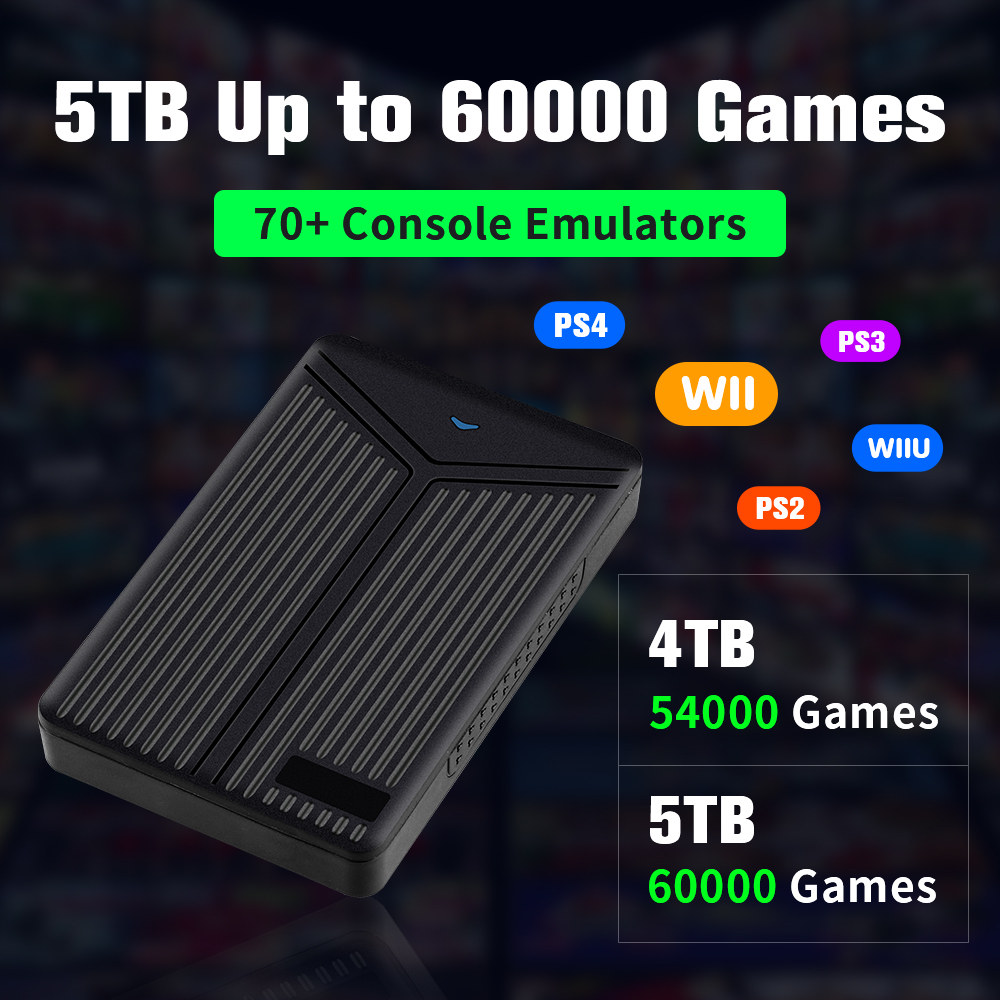 5TB Gaming Hard Drive With Retro/AAA Games Hyper Base Mix Retrobat Launchbox Playnite Game HDD For PS4/PS3/PS1/Switch/WIIU/N64. 
