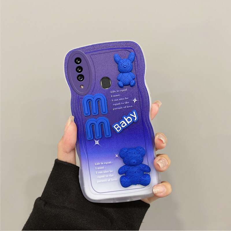 AnDyH Phone case For Samsung Galaxy A20S Case 3D Letters Bear Cute Cartoon Design Camera Protection Premium Gradient Soft Silicone Shockproof Casing Protective Back Cover Couple Cases. 