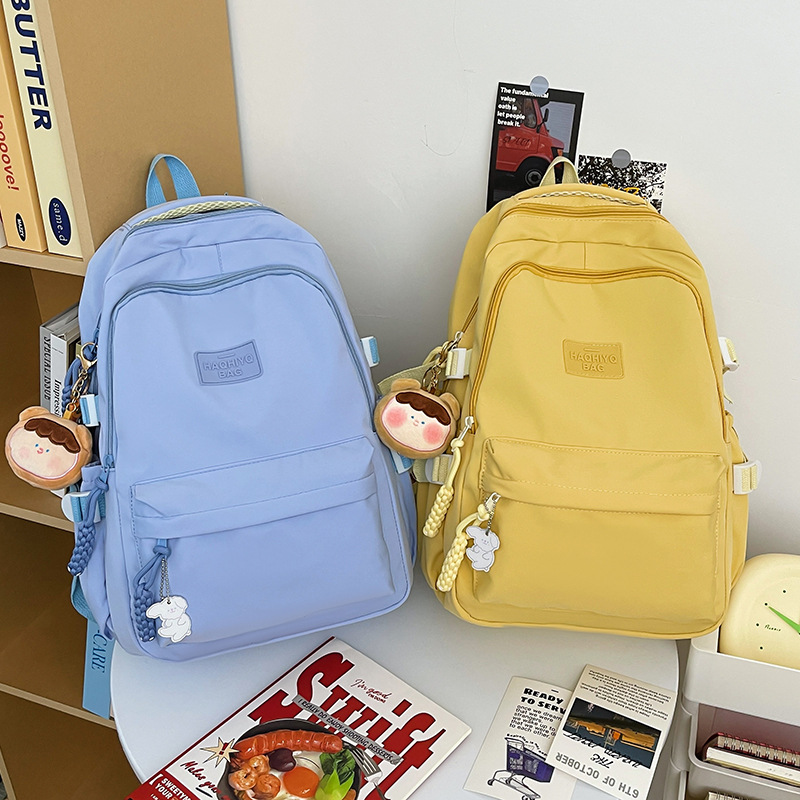 College student school bag cream solid color Japanese college style ins girl backpack high school student simple and versatile backpack