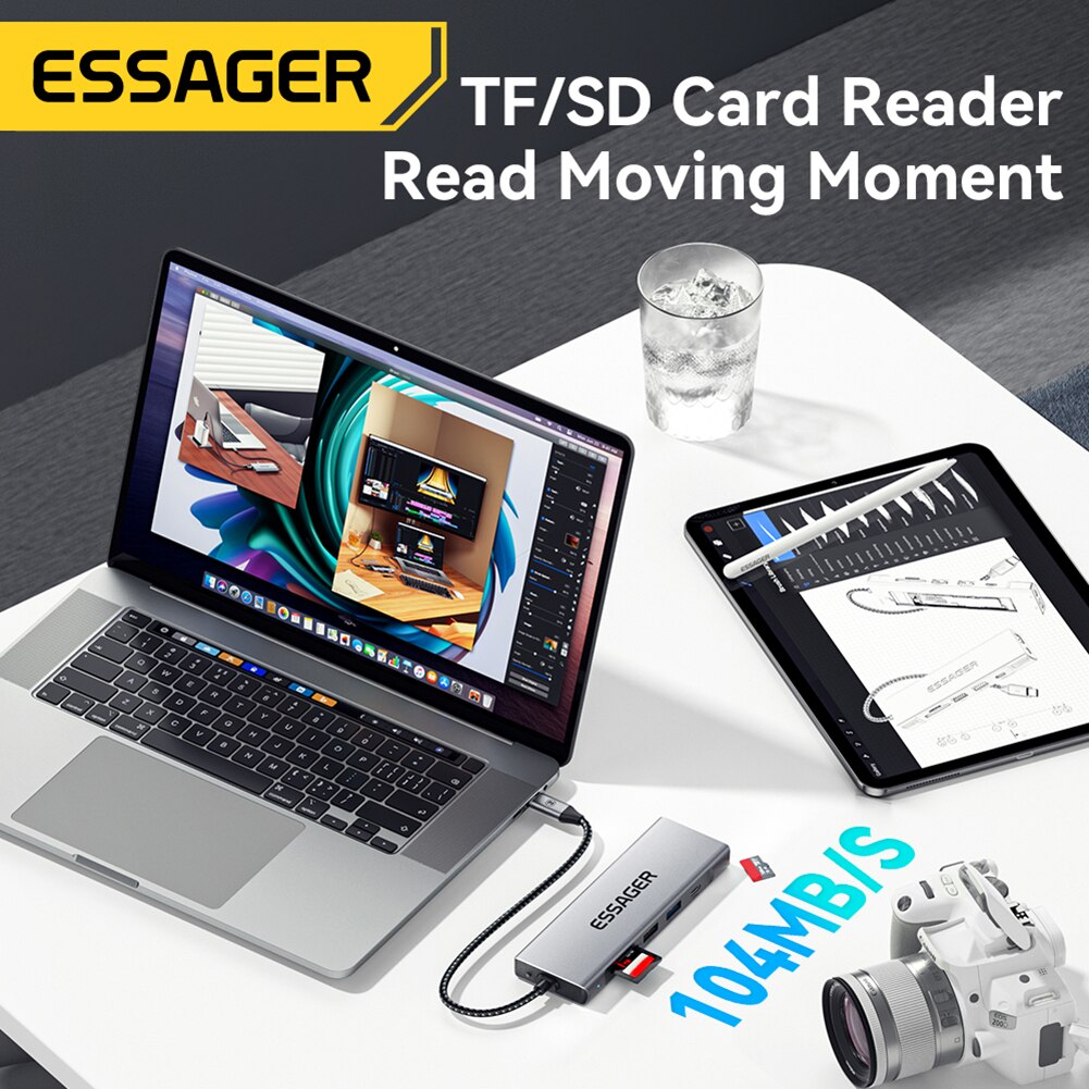 Essager 8-in-1 USB Hub With Disk Storage Function USB Type-c to HDMI-Compatible Laptop Dock Station For Macbook Pro Air M1 M2. 