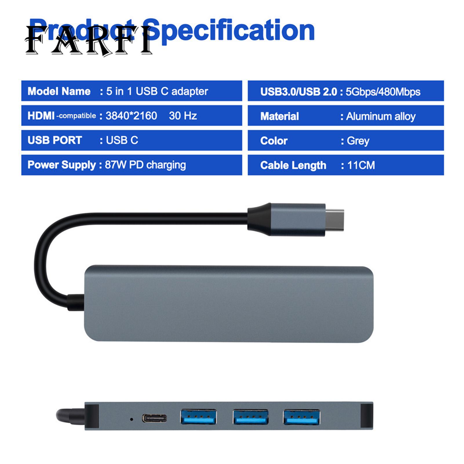 Farfi Hub Driver-free USB-C Hub Type-C to HDMI-compatible Adapter. 
