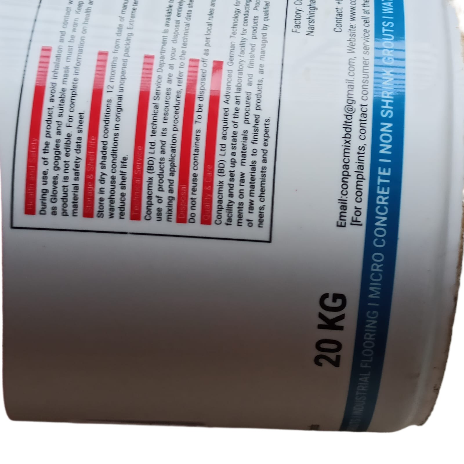 Construction chemical point seller "BP-MegaAdd WL1" Integral Waterproofing Admixture for concrete and mortar color druck brown. 