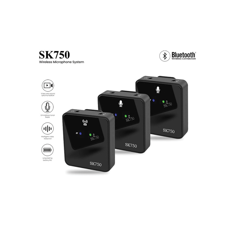 SK750 Wireless Lavalier Microphone Set Multi-function UHF Transmitter Receiver Mic System Compatible with Smartphone Laptop DSLR for Outdoor Interview Live-stream Recording. 