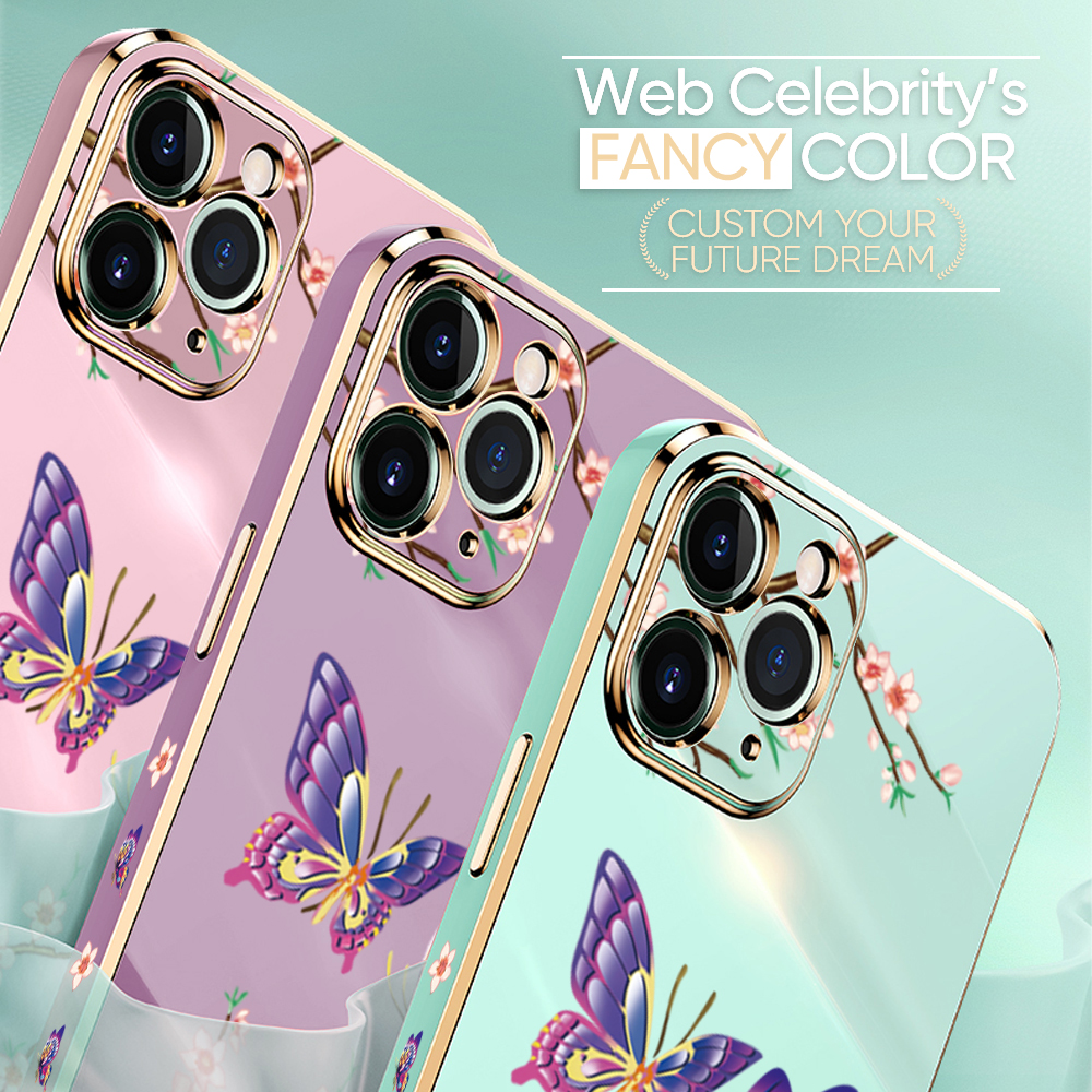Ucuc for Xiaomi Redmi Note 10/Redmi Note 10 s free back cover lanyard butterfly flying luxury 6d plated soft side case silicone square mobile phone case. 