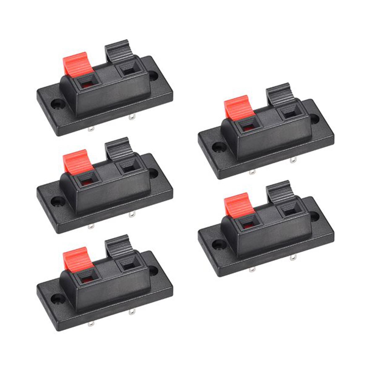 2Pcs Speaker Terminal Block 2 Way Connector Vertical Amplifier PCB Mount 2 Positions Jointing Clamp Test Clip Stereo Strip Shape Push Release Plate 1 Black 1 Red