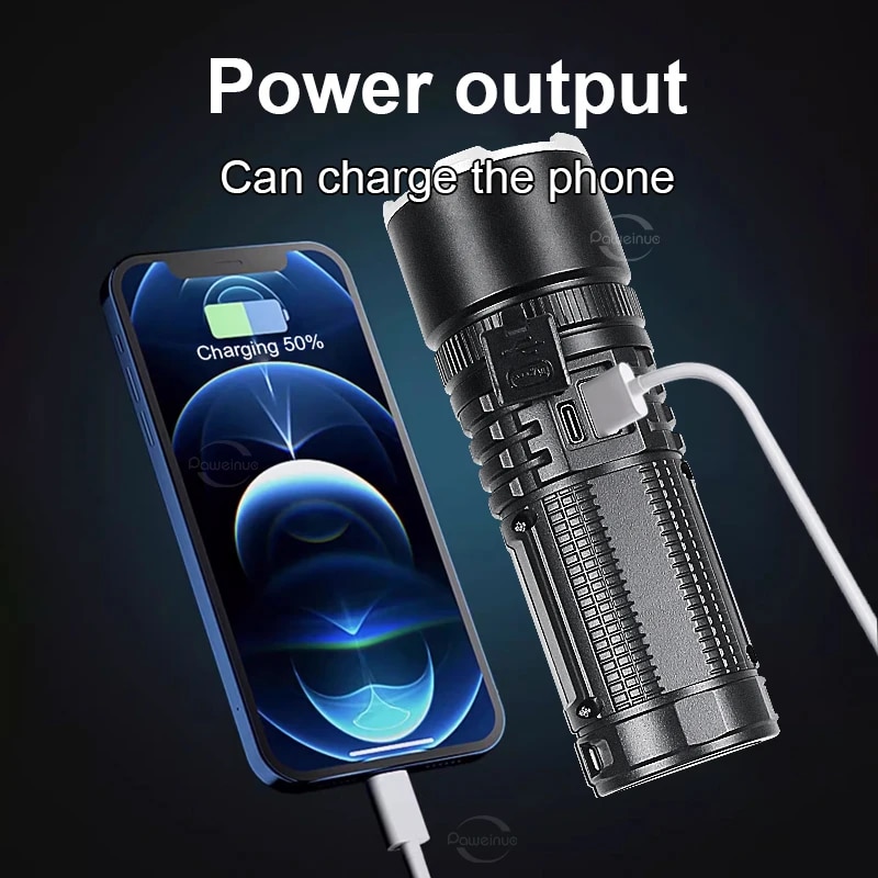1000000 Lumens 500W NEW Wick Powerful Flashlight Rechargeable Tactical Flash Light Long Range 3000M Search Lamp With Side Light. 