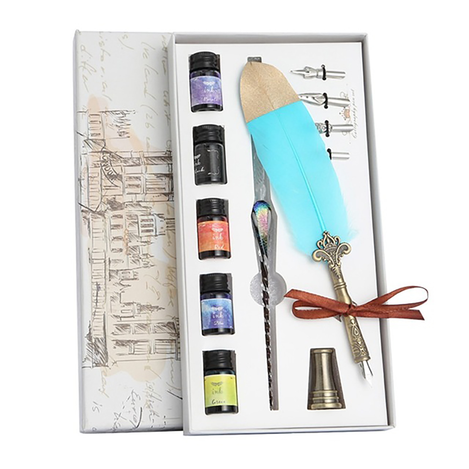 OIMG Glass Dip Signature Fountain Pen Faux Crystal Feather Design