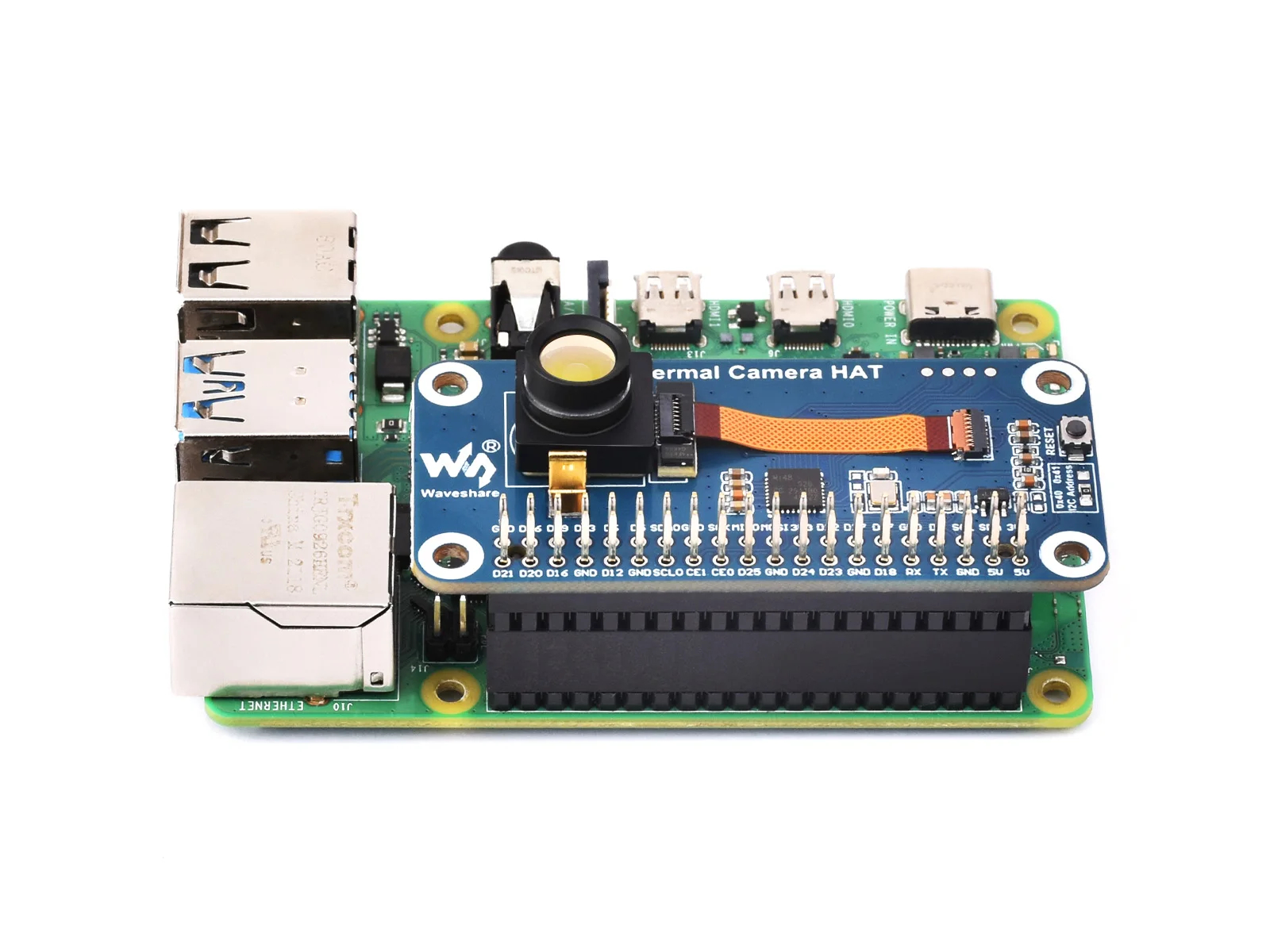 Waveshare Long-wave IR Thermal Imaging Camera Module, 80×62 Pixels, 45°FOV, Available With 40PIN GPIO Header Or Type-C Port. 