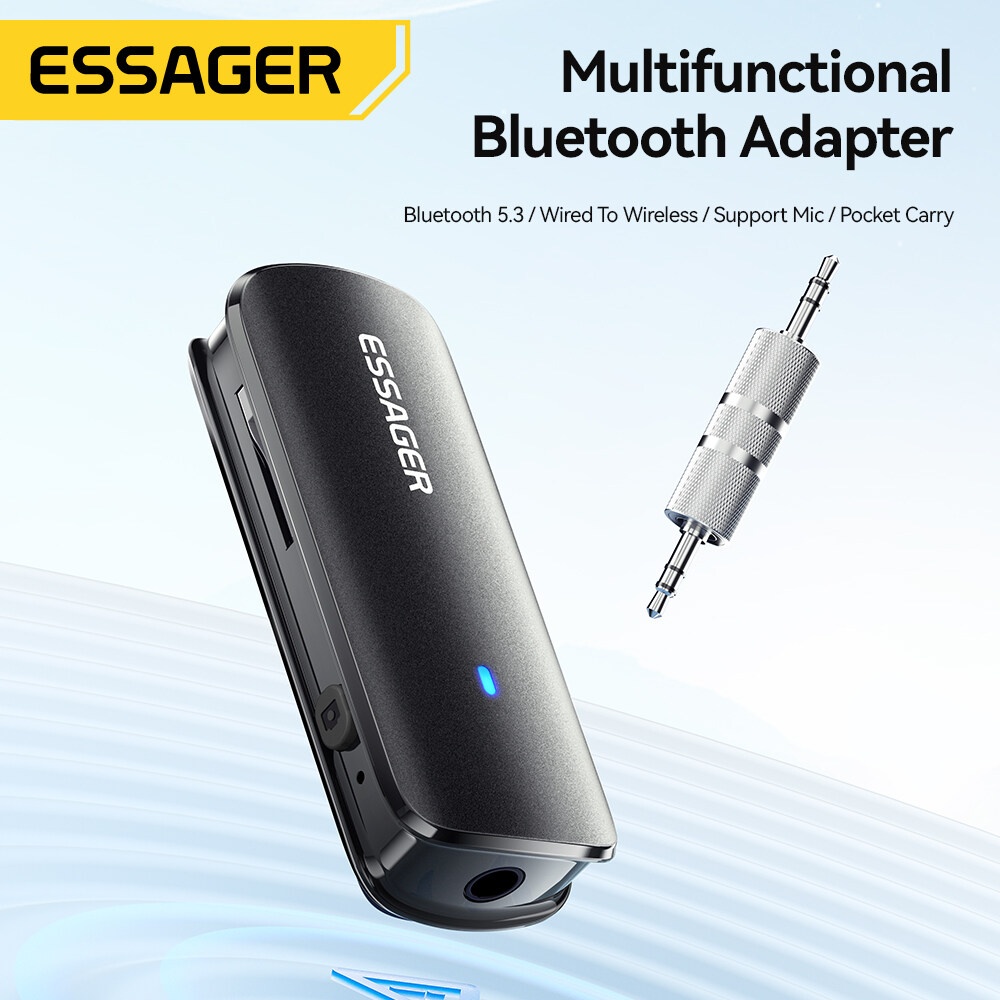 Essager Mini Multifunctional Bluetooth 5.3 Adapter Type-C 3.5mm Audio Cable TF Card Slot Support MP3/WAV Compatible With OMTP CTIA Multifunctional Bluetooth Adapter For MobiIe Phone Tablet Laptop Switch PS5