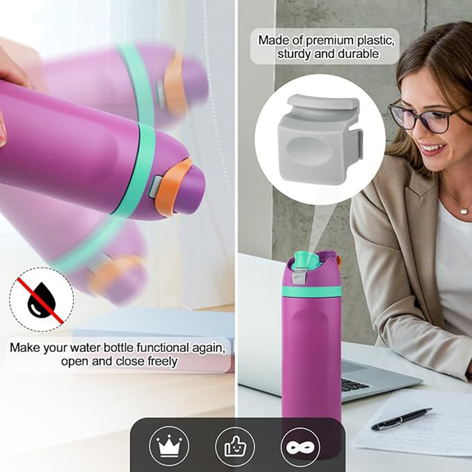 Leak-proof Water Bottle Cap Leak-proof Water Bottle Button Replacement Parts for Owala Freesip Lid Easy to Replace Operate Ideal Accessory for Drip Prevention Buyers' Choice. 