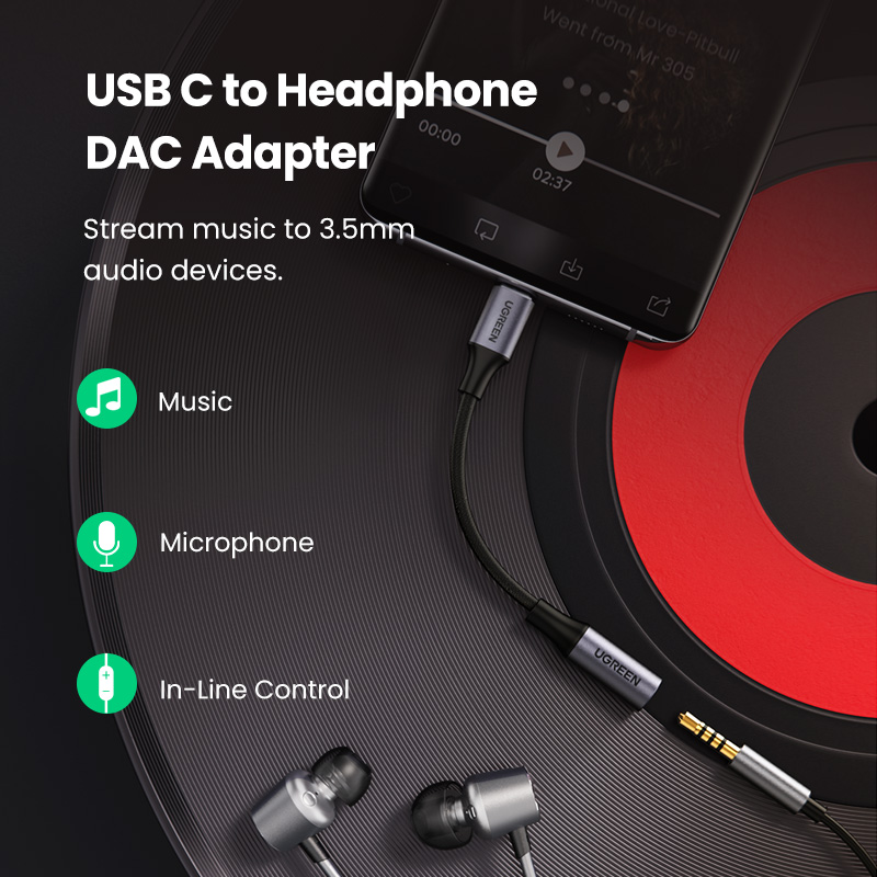 UGREEN USB C to 3.5mm Audio Adapter Braided Type C Male to Headphone Aux Jack Female Dongle HiFi DAC Cable Cord for Galaxy S21/S20 Pixel 5 4 XL iPad Pro Air Xiaomi Mi 11/10/9 OnePlus 8t/8 Pro. 