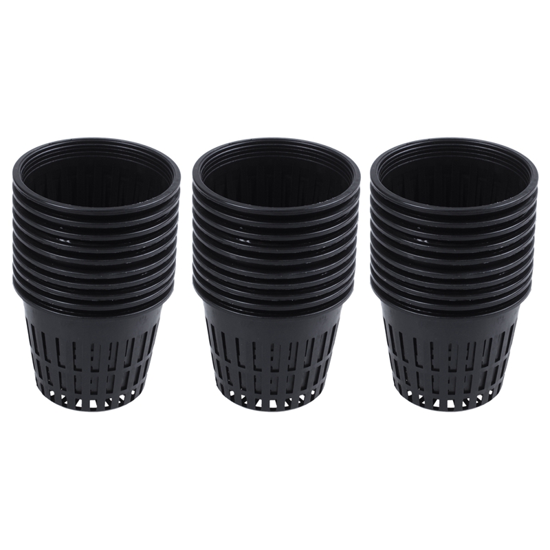 30Pcs 3 Inch Heavy Duty Mesh Pot Net Cup Basket Hydroponic Aeroponic Planting Grow Clone Black