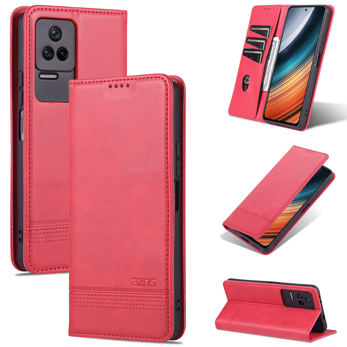 lthmy Leather Case for Xiaomi Redmi K40S Vintage Flip Wallet Card Slots Magnetic Closure TPU Inner Stand Cover