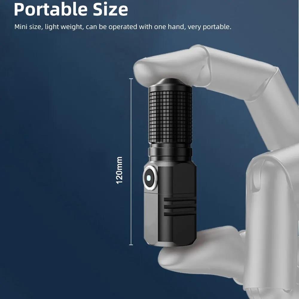 Mini Flashlight XHP50 LED USB C Rechargeable 16340 18650 Battery Flashlight 1500lm Powerful Torch Can Be Closed with One Click. 