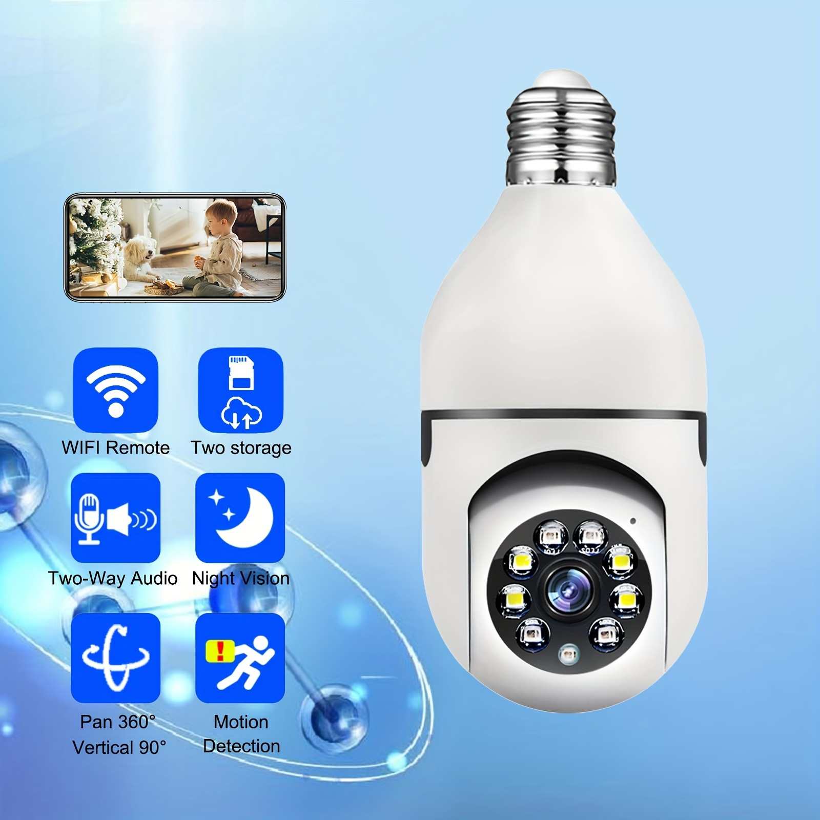 V380 pro Bulb camera Smart bulb IP camera Real Motion Tracking E27 Wi-Fi Two Way Talk Colour Night Vision CCTV Camera. 