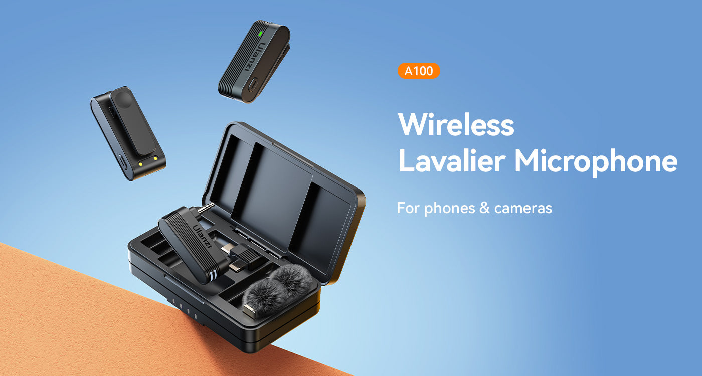 Ulanzi A100 Dual Wireless Microphone Lavalier MIC for iPhone 15 Pro Pro Max Camera Sound Recording Real-time Monitoring. 
