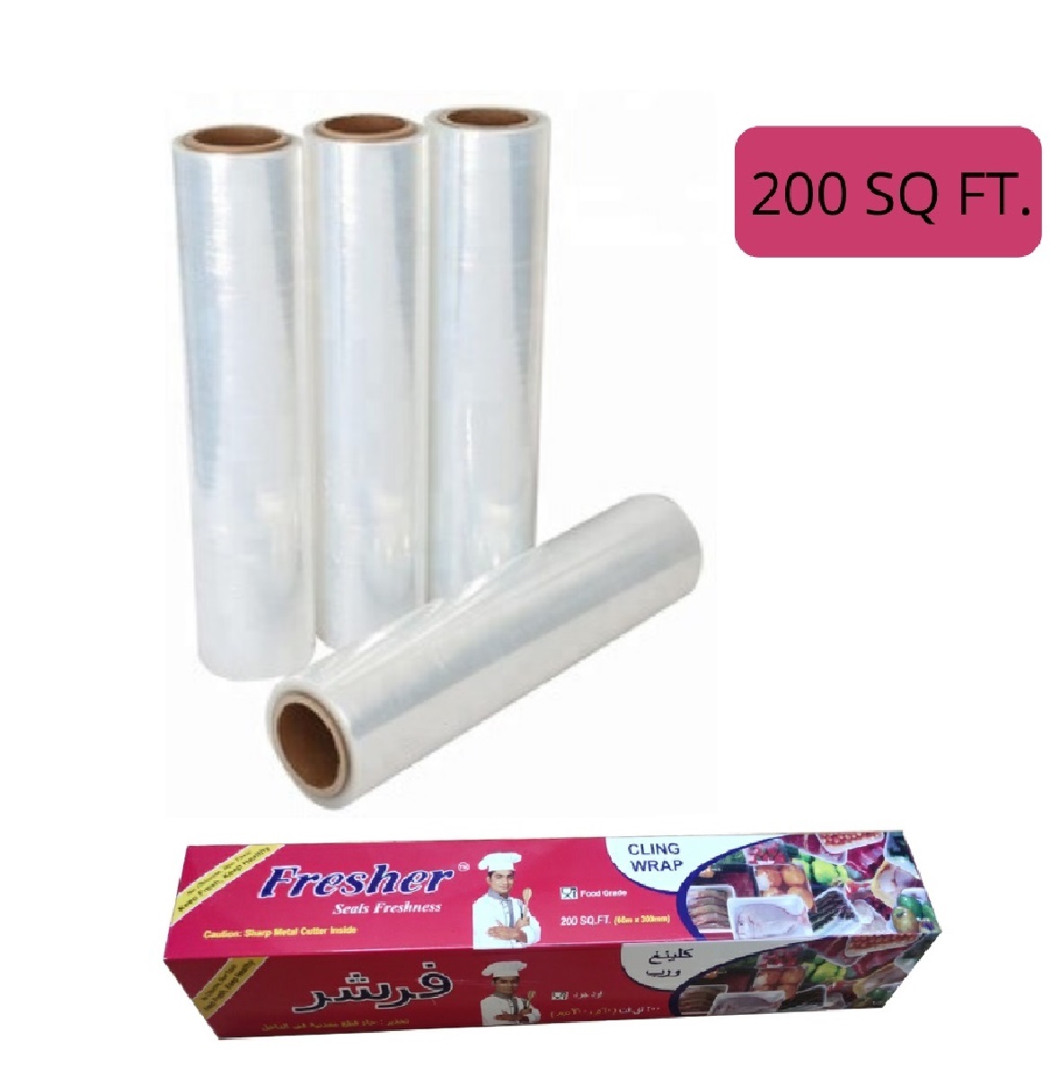 Fresher Plastic Cling Wrap 300mm x 60M for Food Storage, Freshness, and Preservation, High Quality, Durable, and Easy to Use. 