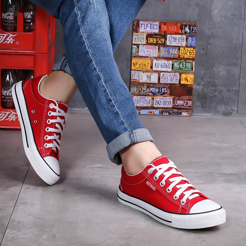 Kaibang Preppy Style Classic Men's Canvas Shoes Lovers Shoes Flat Lace-up Pure Color All-Matching Shoes Large Quantity Low Price. 