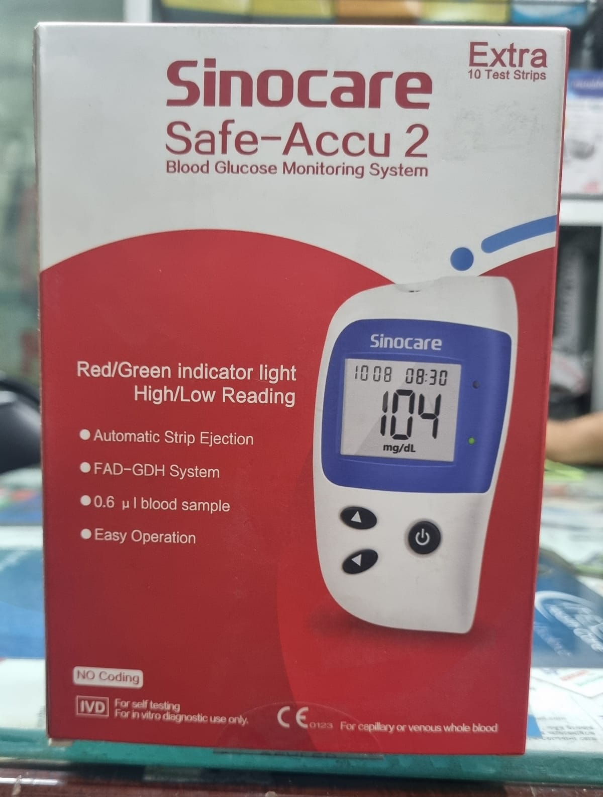 Sinocare safe-accu 2 Blood glucose monitoring system with 10 strip. 