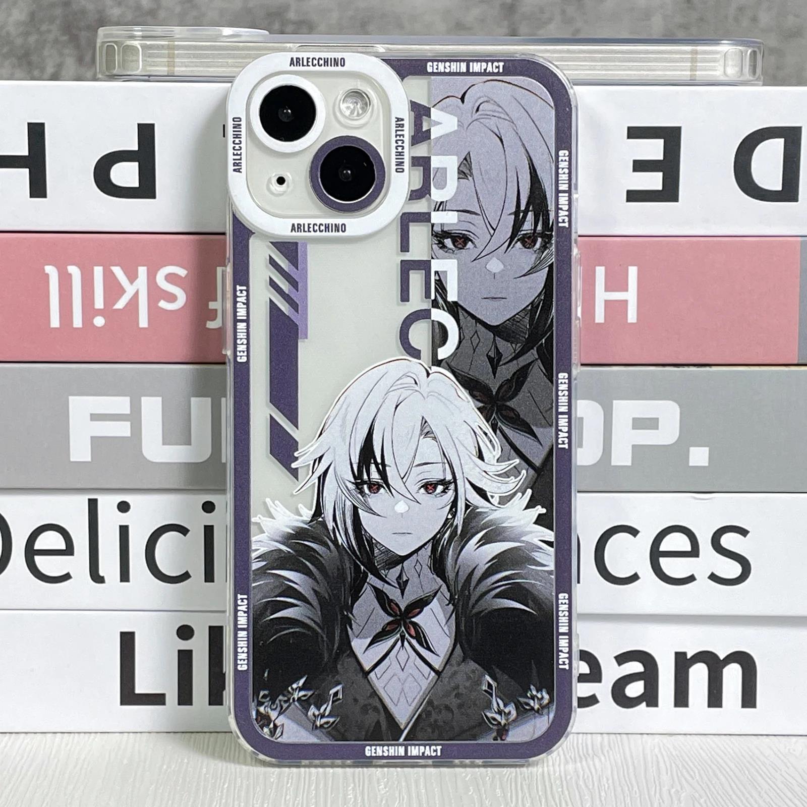 Genshin Impact Arlecchino Phone Case For iPhone 15 14 13 12 11 Pro Max Plus XR Mini SE XS XR 7 8 Soft Transparent Cover Dottore. 
