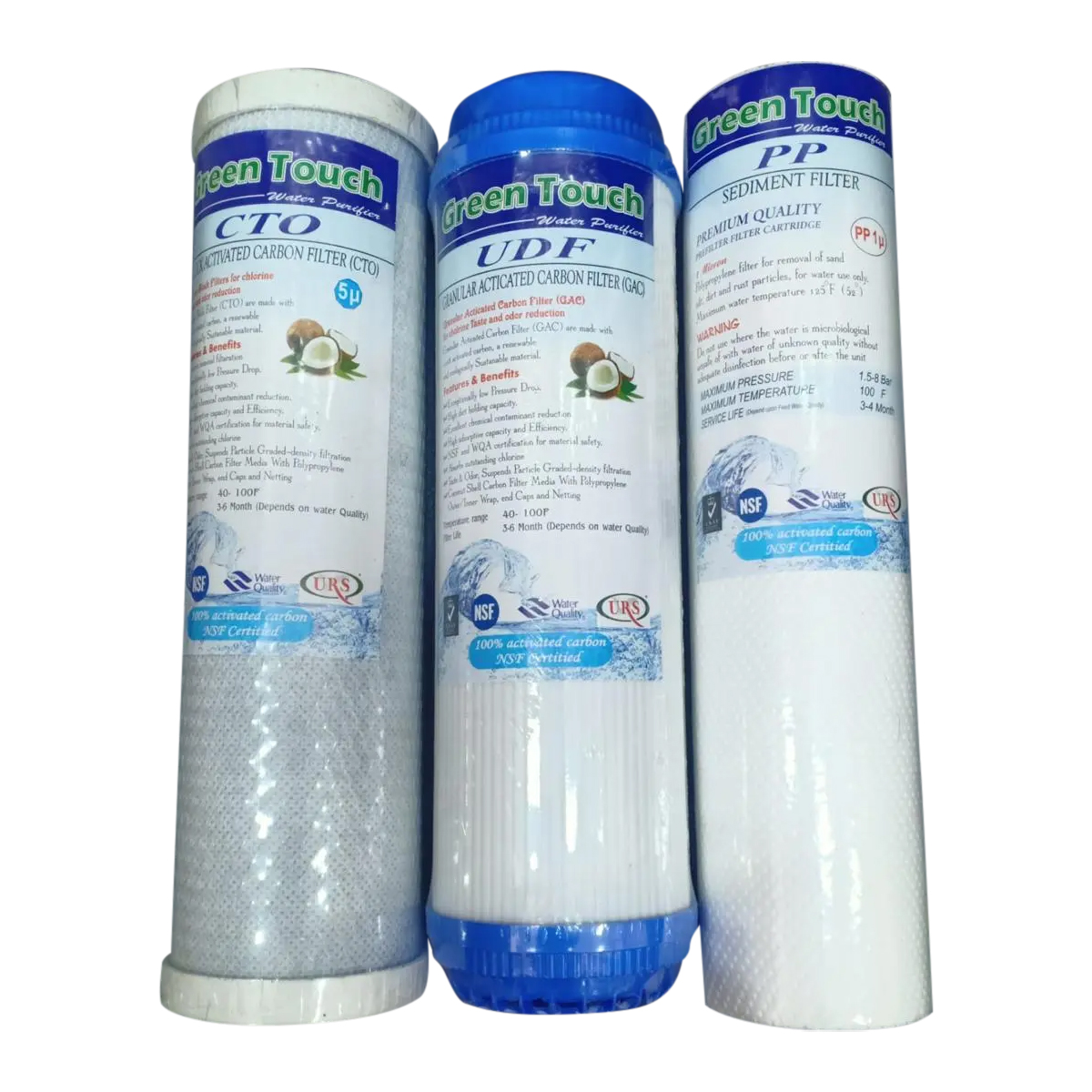 Water Purifier Filter PP + UDF + CTO Carbon Block Cartridge 10 "3 Piece Set