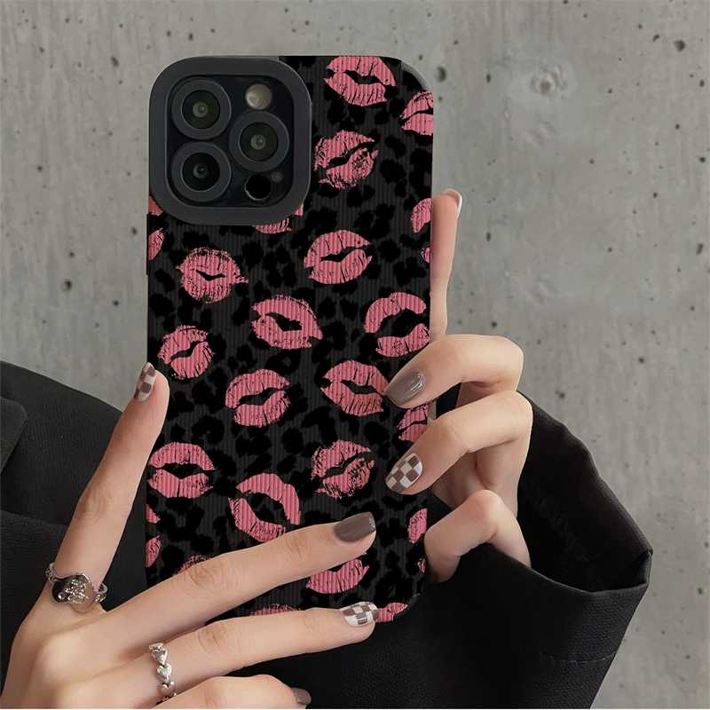 Pink Lip Kiss Leopard Print Phone Case For iPhone 15 14 13 12 11 Pro Max 7 8 Plus X XS XR Soft Silicone Shell Leopard Cover