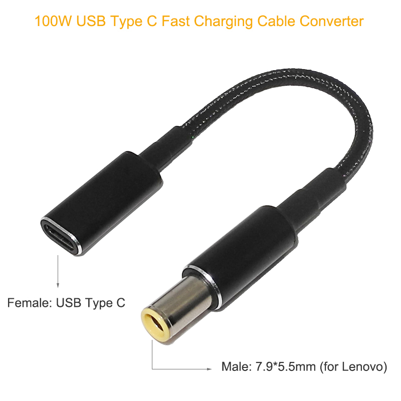 100W USB Type C PD Fast Charging Cable Cord for Lenovo ThinkPad T61 T60 T420 T430 USB-C to 7.9X5.5mm DC Power Adapter Connector. 
