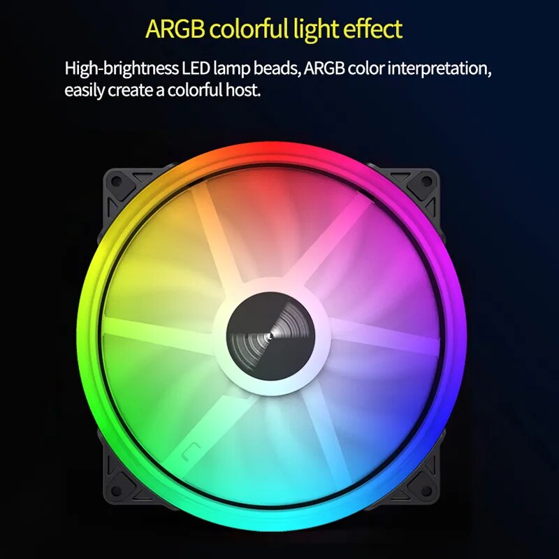TEUCER FD200 200mm ARGB Computer Case Fan 5V 3PIN LED Cooling Fans Desktop PC Case Accessories. 
