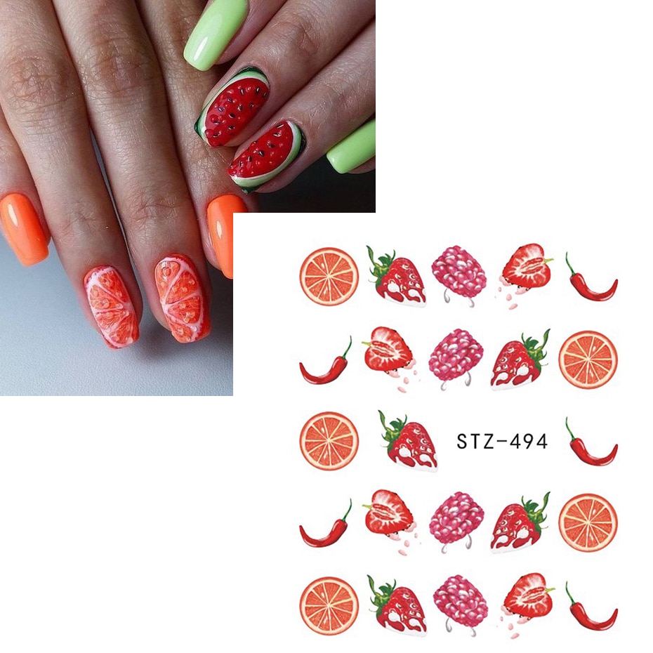 【VisioN Shop】Strawberry Watermelon Nail Sticker Decal Delicious Fruit Slider For Nail Tip Transfer Nail Decor GLSTZ461-500. 