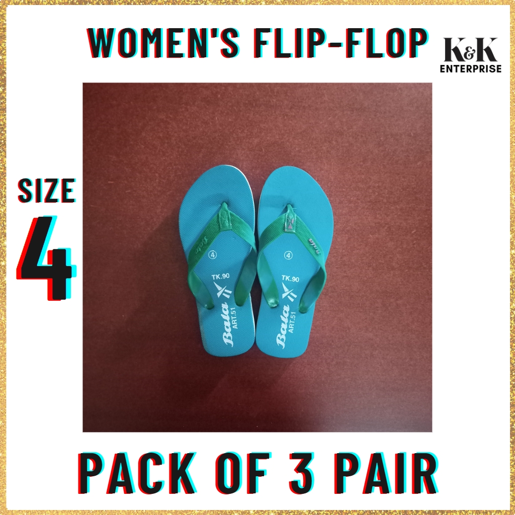 Women's Flip-flop Sponge Sandal, Bala Sponge Sandal, Size 4, Multi Color, Pack of 3 pair. 