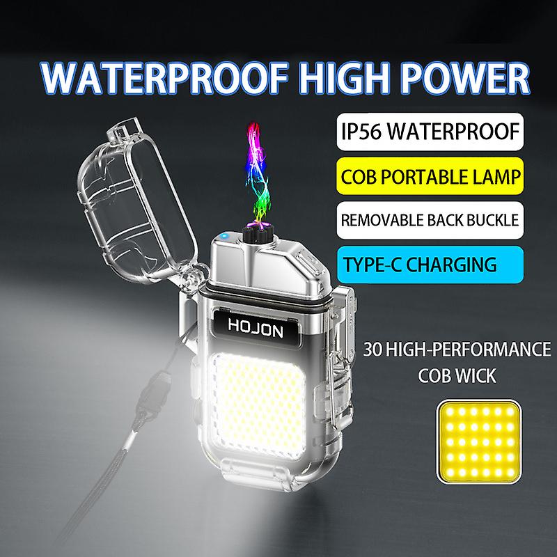 Electric Torch Transparent Waterproof USB Rechargeable Plasma Dual ARC Windproof Lighter. 