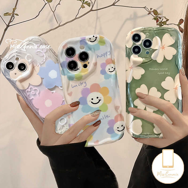 MissConnie For Redmi 10C 9C 9T 12C 10 9A 12 9 10A A1 A2 9C NFC Note 10Pro 11 10 11s 10s 10 Pro Max Plus POCO M3 3D Wavy Curved Edge Fresh Flowers Shockproof Airbag Glossy Soft Tpu Back Cover. 