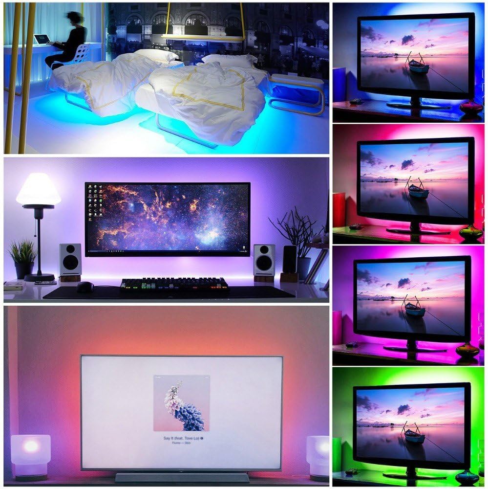USB RGB LED Strip Light,5M 30leds/m Black PCB DC 5V 5050 RGB Color LED Light with 24Key Remote for TV Background Lighting,Ribbon Light,Rope Light,Kitchen Led Lighting Decor Tape LED Strip Lamp. 
