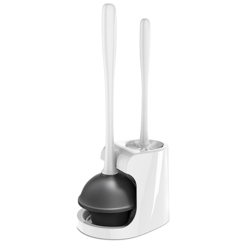 Toilet Plunger and Bowl Brush Combo for Bathroom Cleaning, White, 1 Set, Easy to Use Fine Workmanship