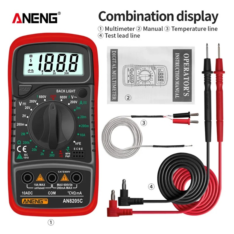 ANENG AN8205C Digital Multimeter Auto Range Backlight AC/DC Ammeter Volt Ohm Tester Portable Meter Multimetro With Thermocouple